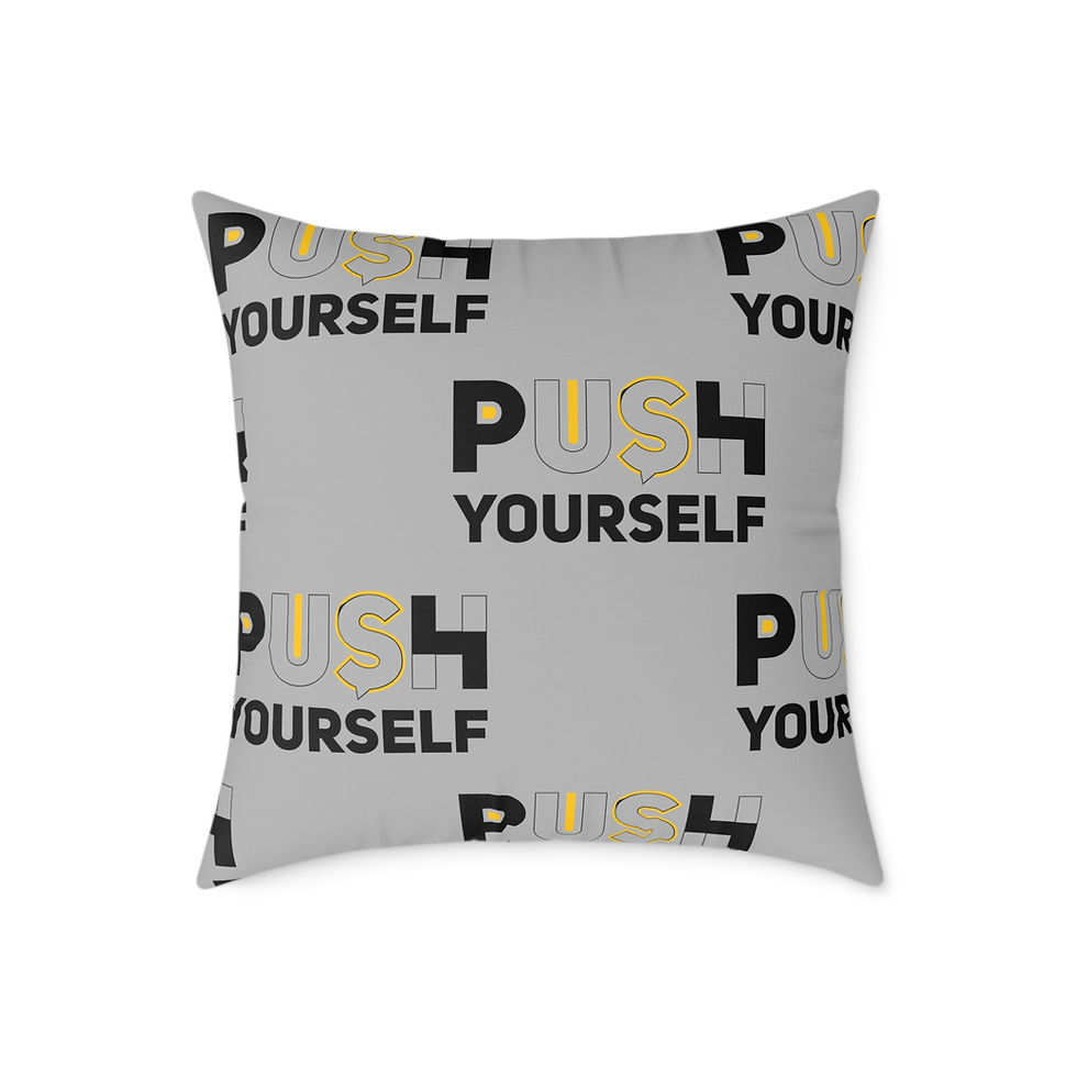 Thumbnail: Motivational Square Pillow - "PUSH YOURSELF" -Couch Throw, Inspirational Cushion