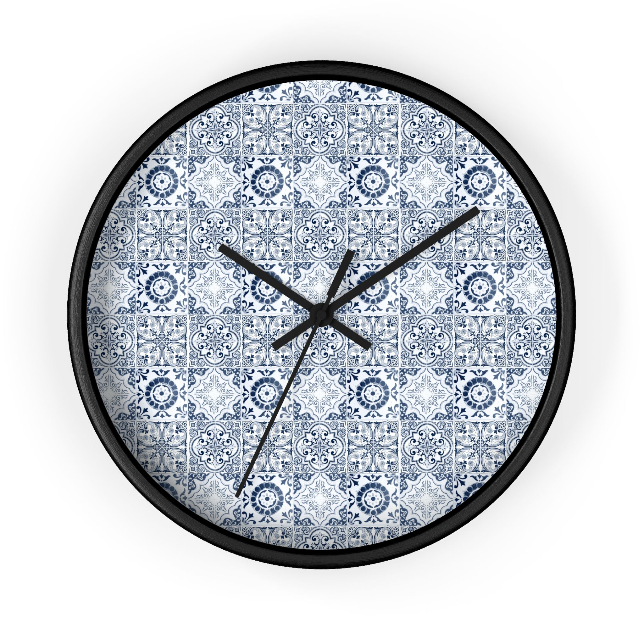 Elegant Blue Pattern Wall Clock, Home Decor, Kitchen Wall Art, Modern Timepiece