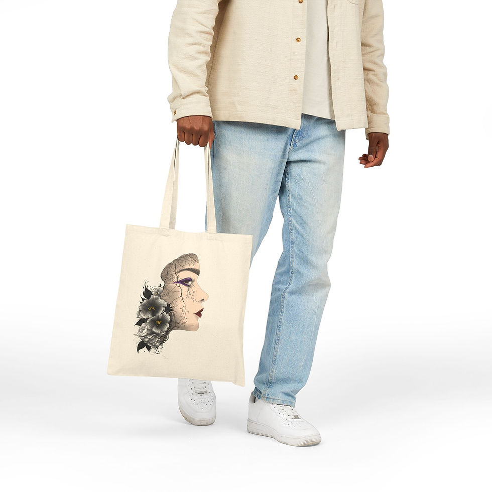 Thumbnail: Elegantly Artistic Cotton Canvas Tote Bag, Floral Design, Eco-Friendly