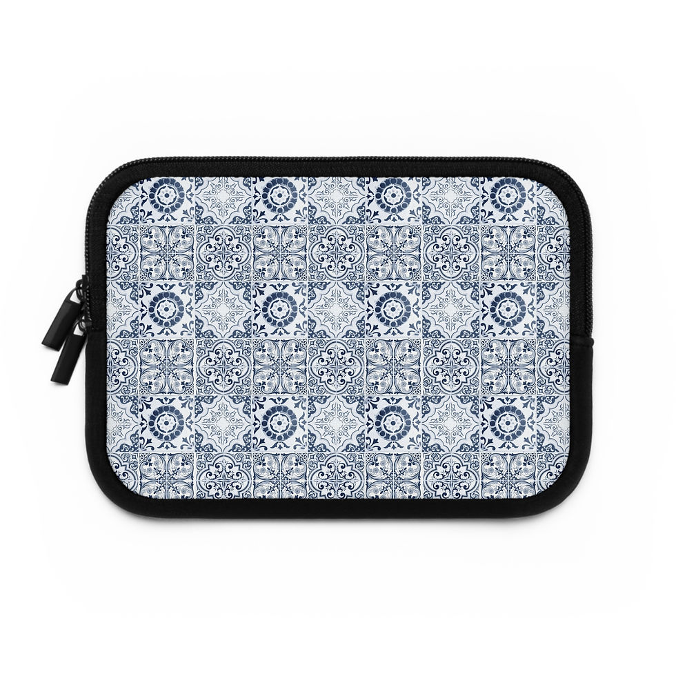 Stylish Blue Tile Laptop Sleeve, Computer Case, Tech Accessory, Gift for Student