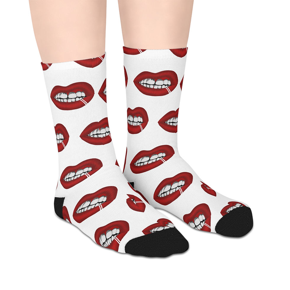 Thumbnail: Fun Lip Print Mid-Length Socks | Quirky Gift for Fashion Lovers, Trendy Style