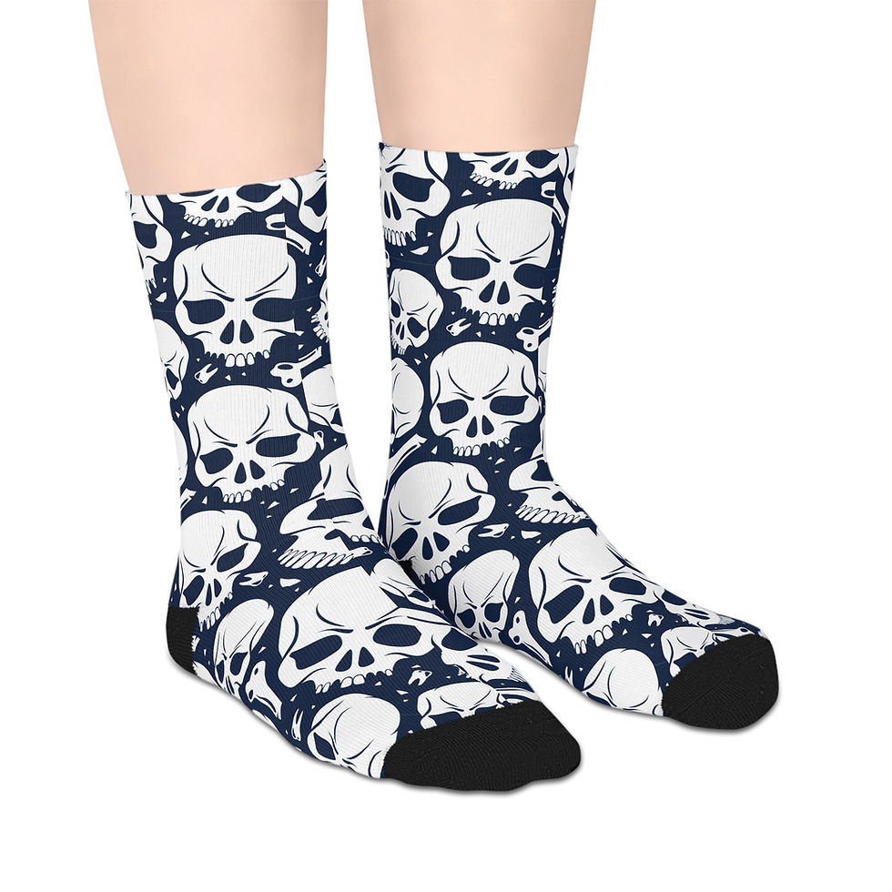 Thumbnail: Gothic Skull Pattern Mid-Length Socks, Cool Casual Footwear, Comfortable Socks