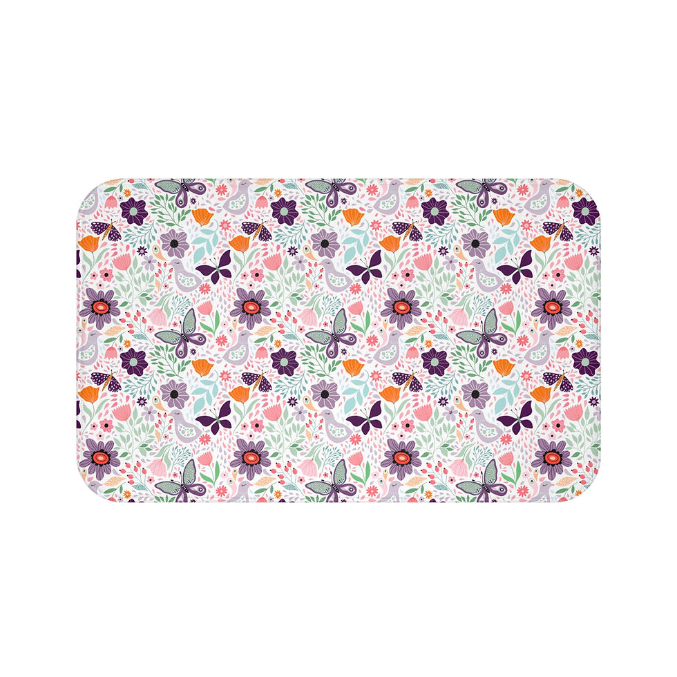 Floral Mat, Elegant Bathroom Decor, Soft Absorbent Mat, Vibrant Floral Design