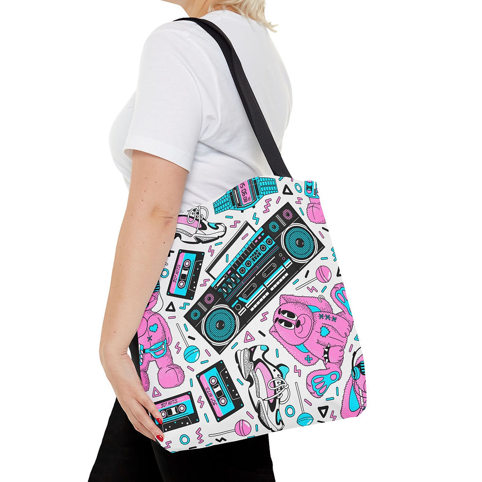 Thumbnail: Trendy Retro Tote Bag, Music Lover Gift, Hipster Shoulder Bag, Boombox Design