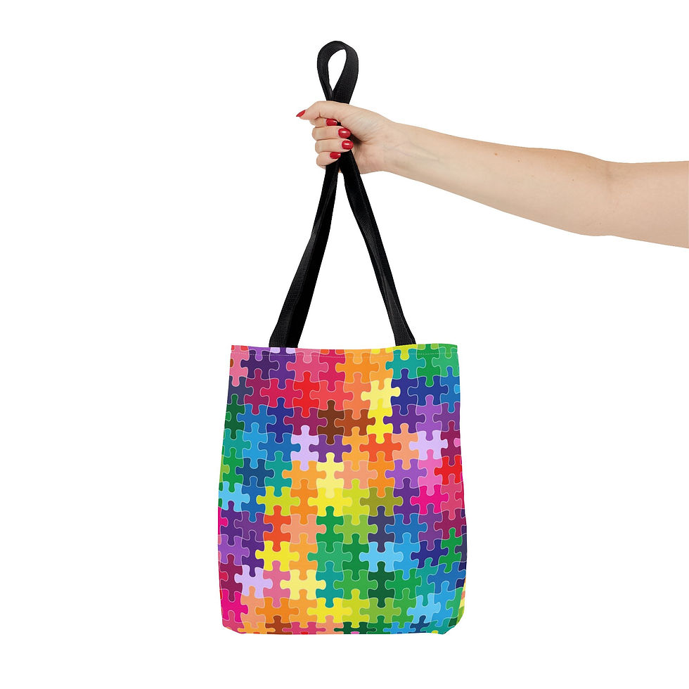Thumbnail: Vibrant Puzzle Print Tote Bag, Colorful Reusable Shopping Bag, Everyday Use