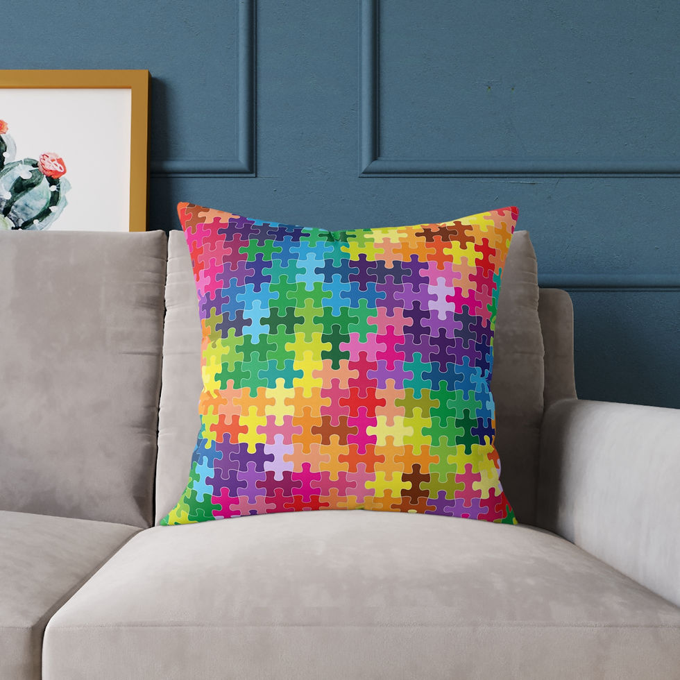 Thumbnail: Colorful Puzzle Pattern Throw Pillow, Decorative Cushion for Home Decor