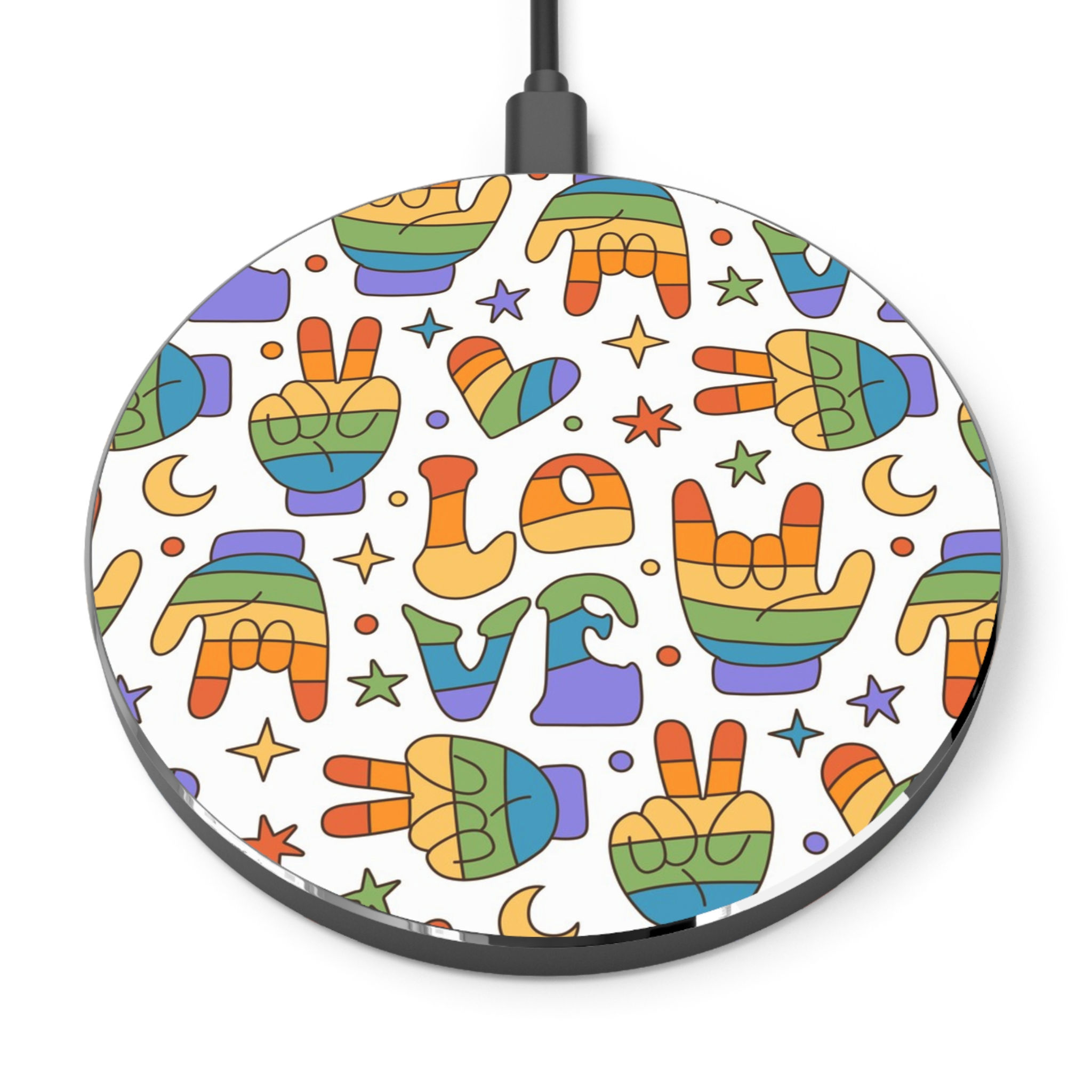 Vibrant Love Wireless Charger, Bohemian Design, Fast Charging Pad, LGBTQ Gift