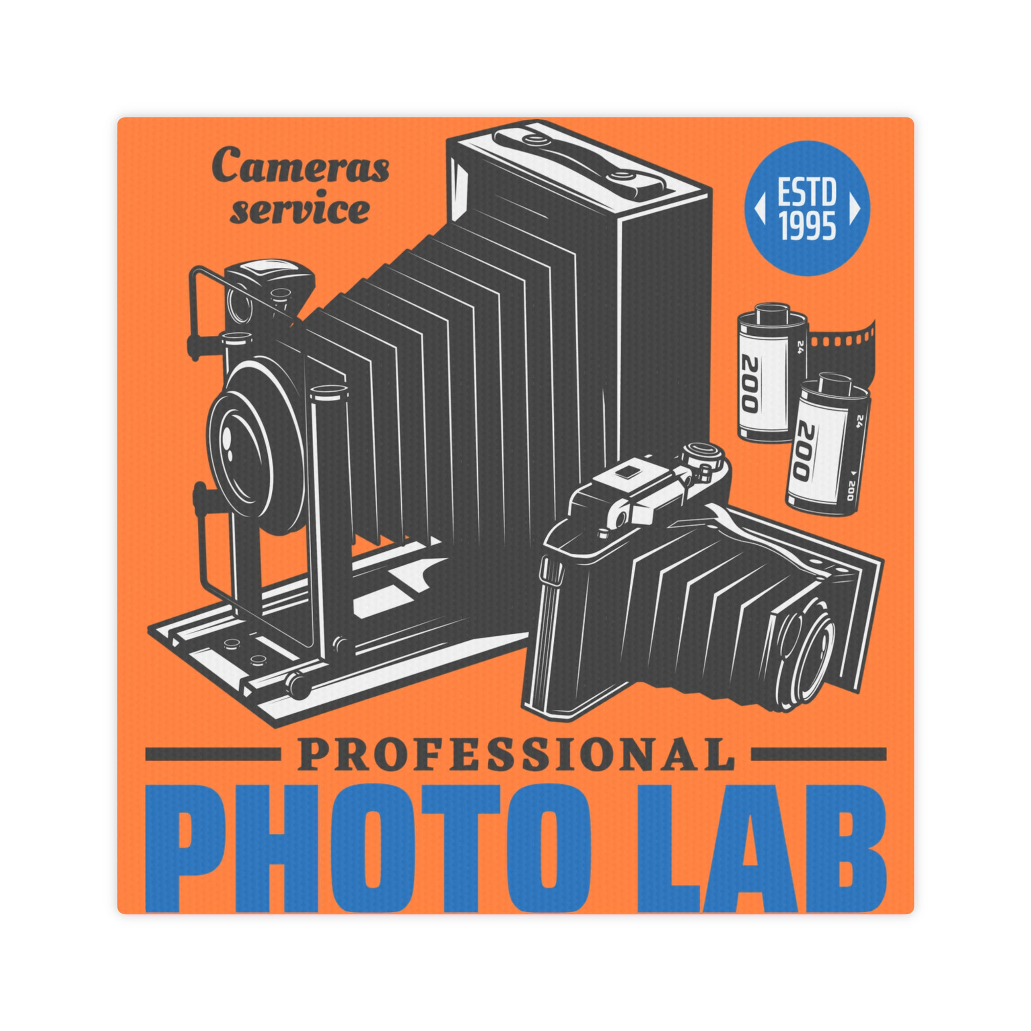 Professional Photo Lab Canvas Tile | Photography Decor, Vintage Camera Orange