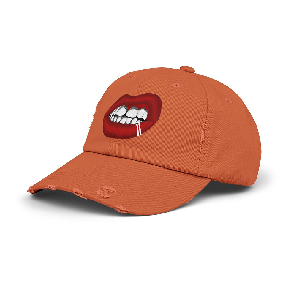 Thumbnail: Bold Lip Graphic Cap for Trendsetters, Distressed Unisex Cap, Fun Streetwear Hat