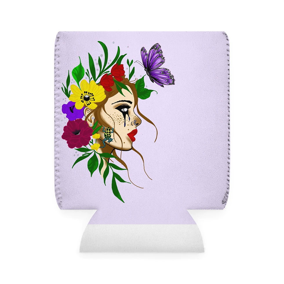Lady with the Butterfly Can Cooler Sleeve
