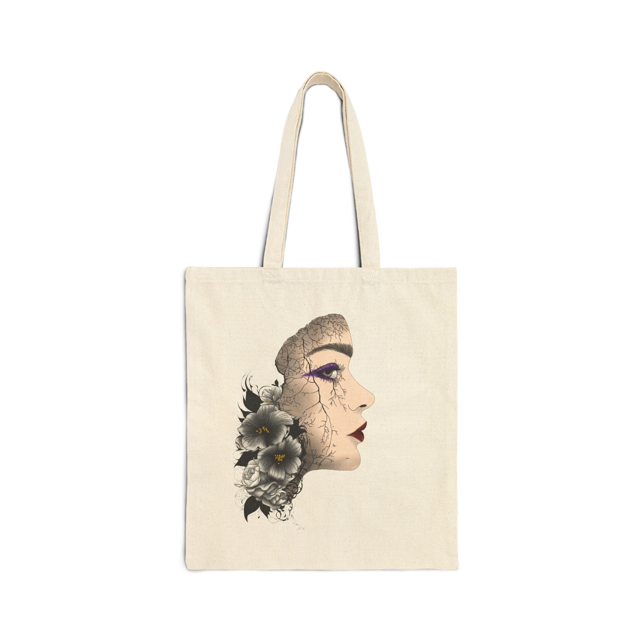 Elegantly Artistic Cotton Canvas Tote Bag, Floral Design, Eco-Friendly