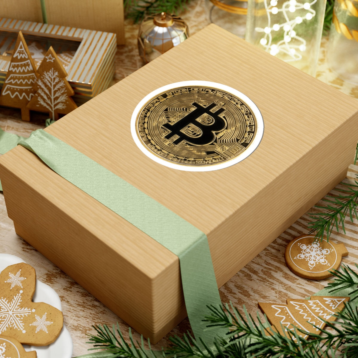 Gold Bitcoin Kiss-Cut Sticker, Cryptocurrency Decor, Laptop Sticker, Wallet Gift