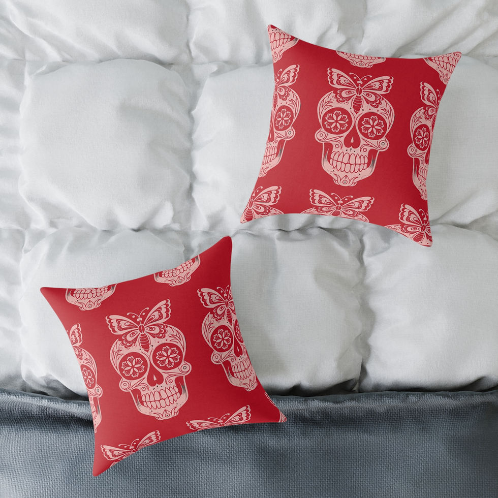 Thumbnail: Day of the Dead Decorative Pillow, Sugar Skull Throw Pillow, Cushion Red