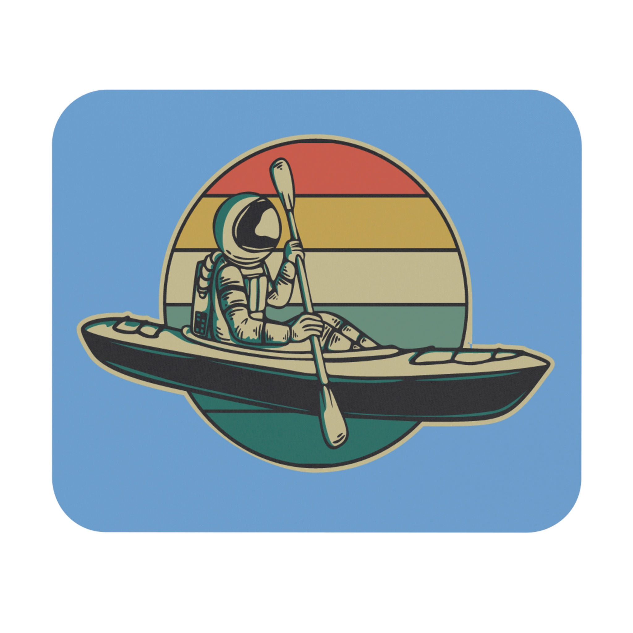 Retro Astronaut Kayaking Mouse Pad, Space Decor, Office, Gamer Accessory Blue