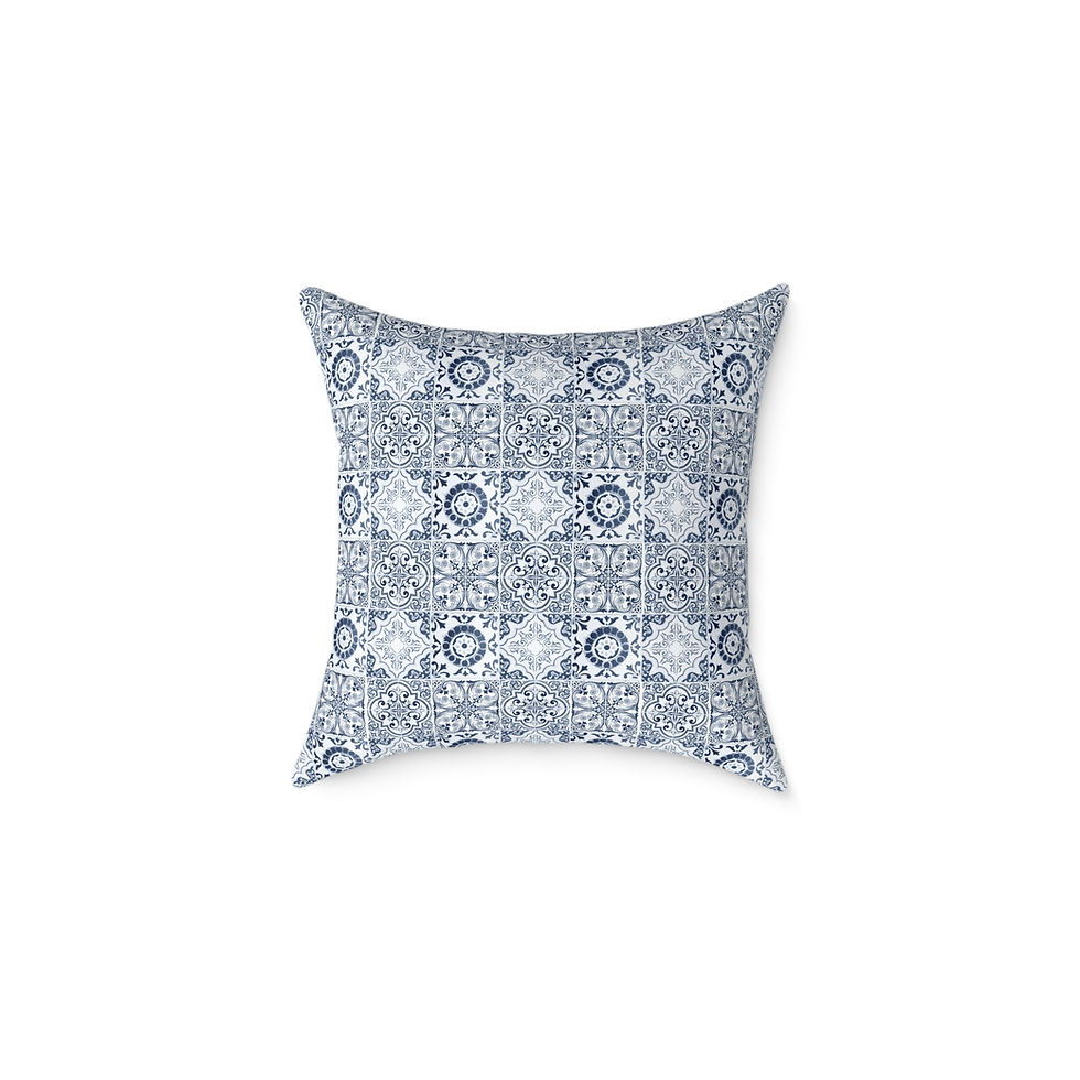 Thumbnail: Blue Patterned Poly Canvas Pillow, Decorative Cushion, Home Decor, Modern Pillow