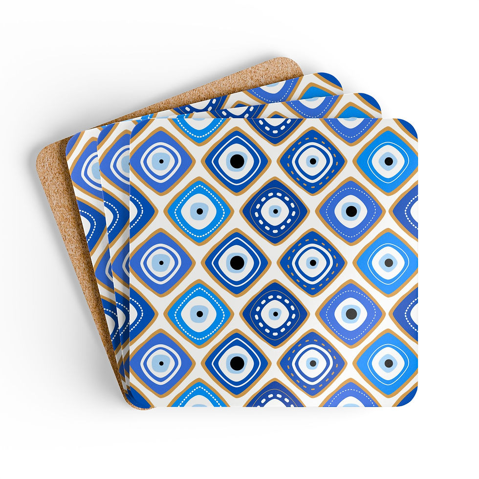 Thumbnail: Colorful Geometric Corkwood Coaster Set, Modern Home Decor, Rustic Style