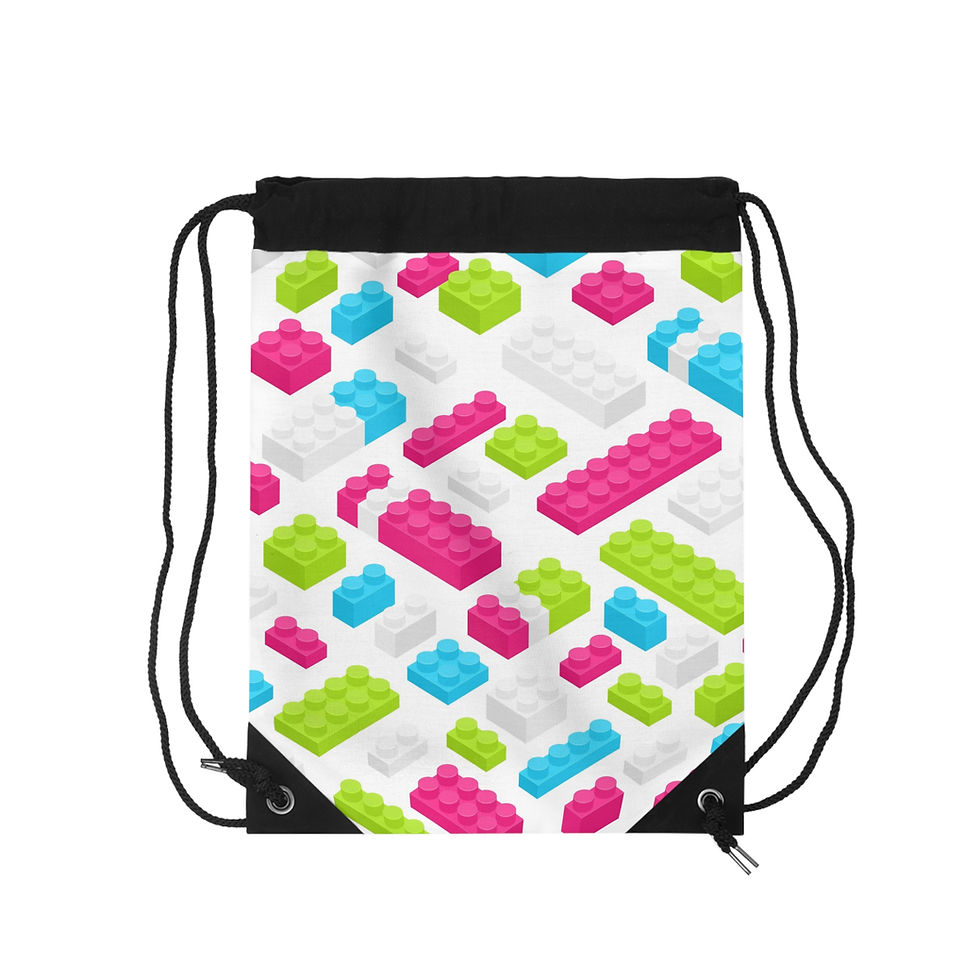 Colorful LEGO-Inspired Drawstring Bag, Backpack, Fun Travel Bag, School Gym Bag