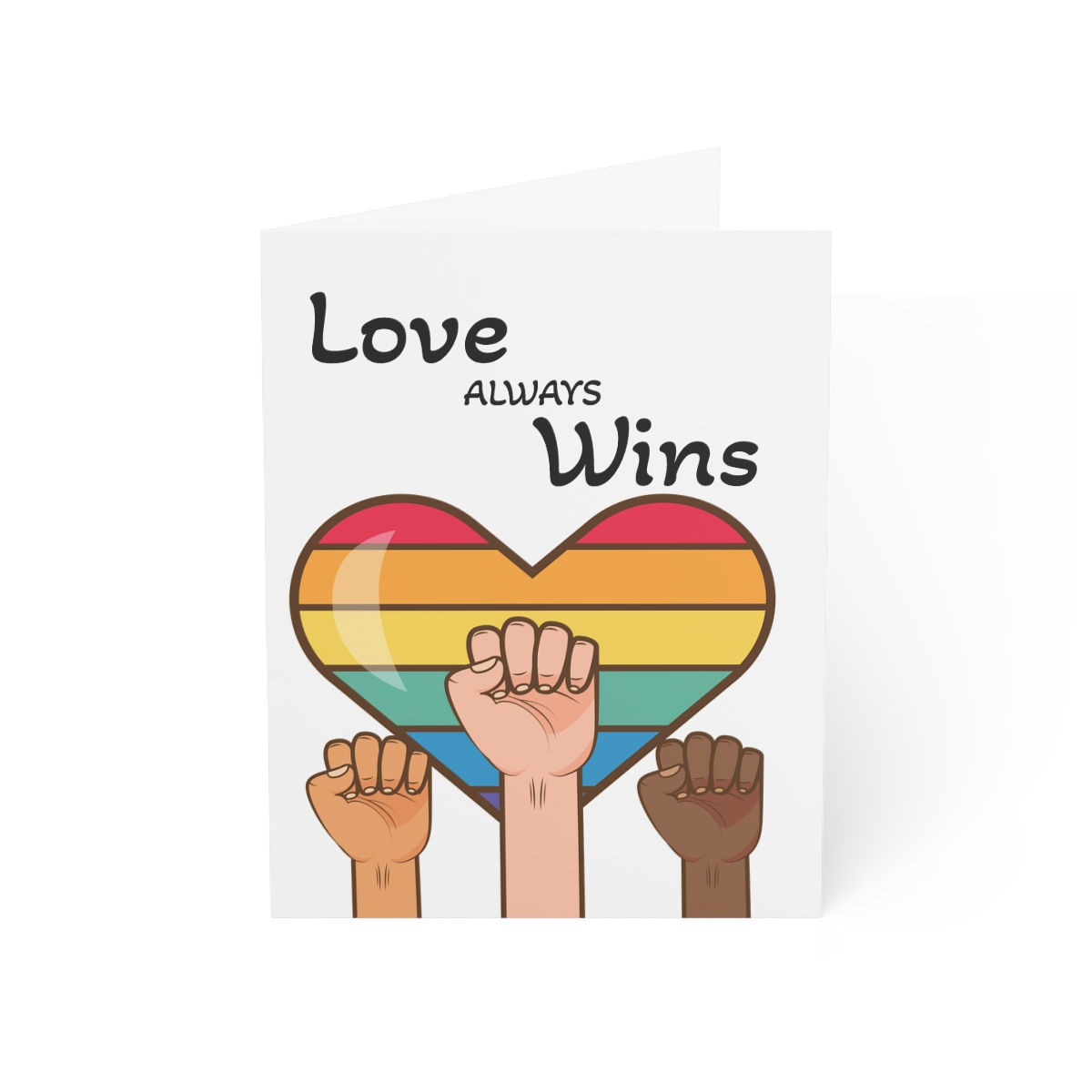 LGBTQ Greeting Cards with Three Fist in Front of Rainbow Heart