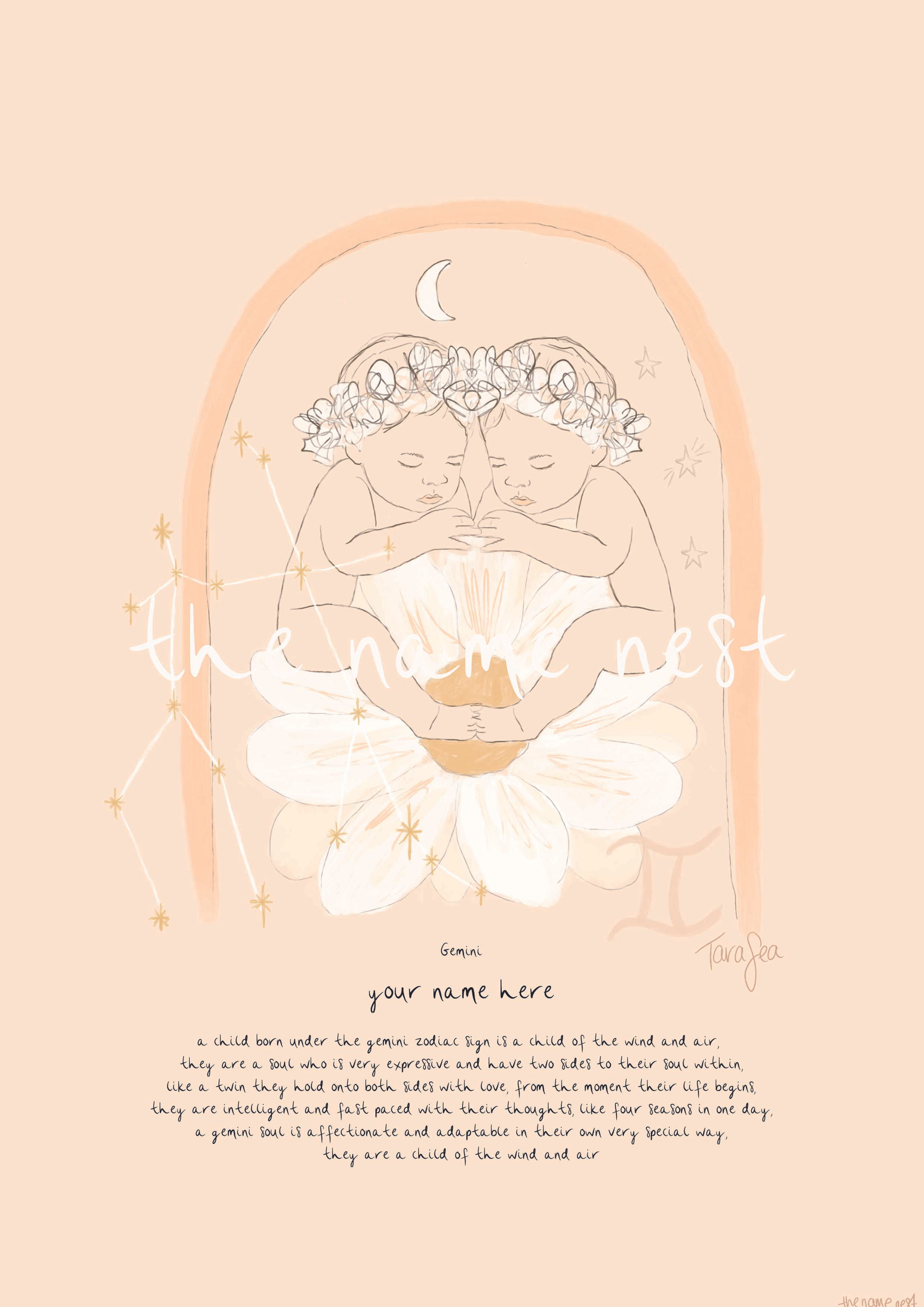 gemini baby zodiac artwork - add a name