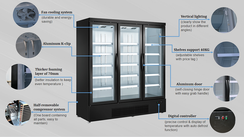 Miniature : Armoire réfrigérée à affichage vertical pour équipement réfrigéré Portes triples