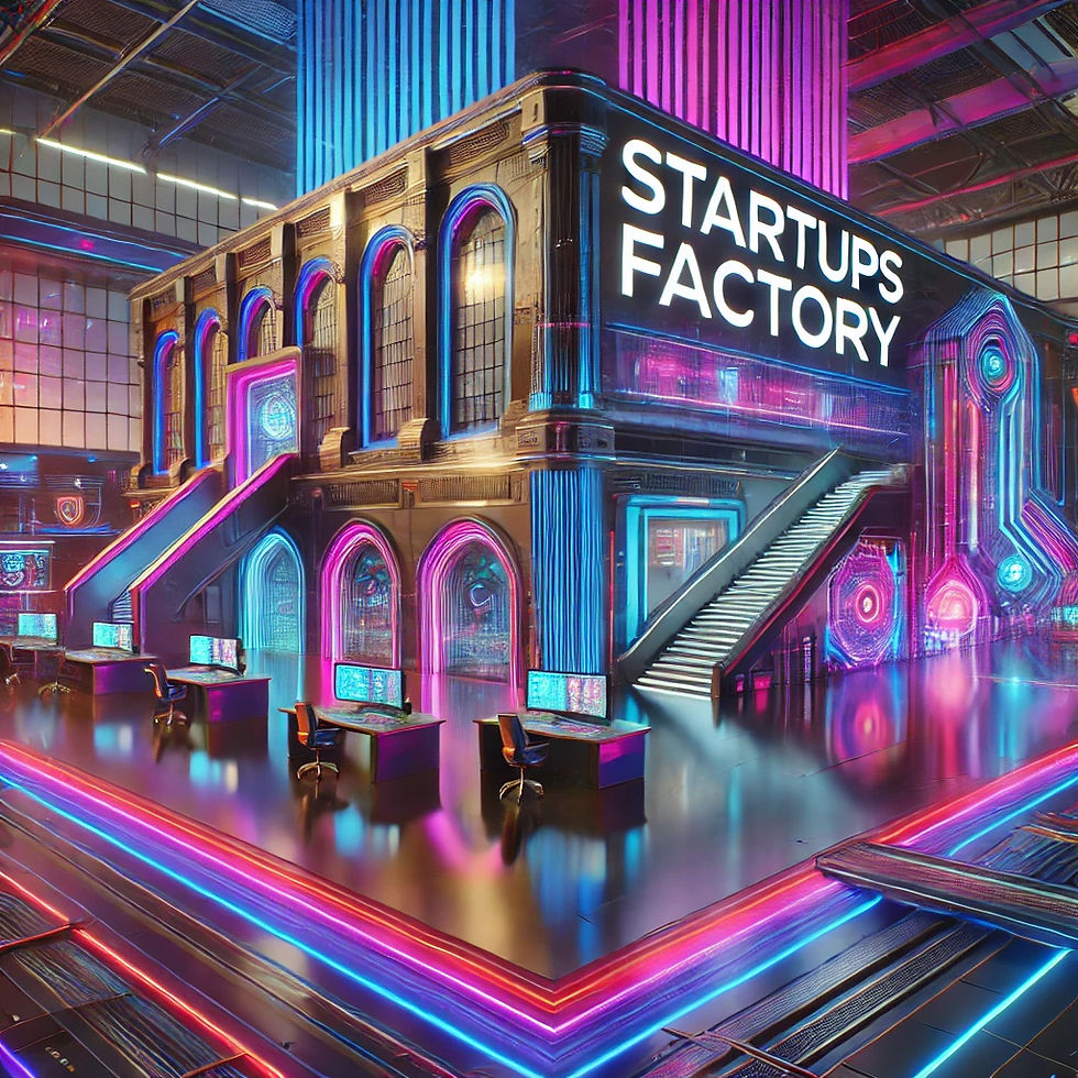 DALL·E 2024-09-27 14.20.14 - A futuristic startup factory with vibrant, modern architectur
