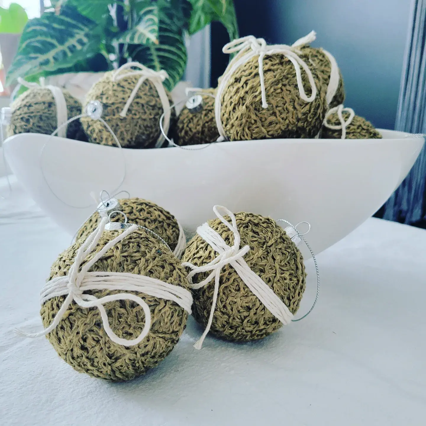 Twine Wrapped Antique Brass Yarn Farmhouse Ornaments