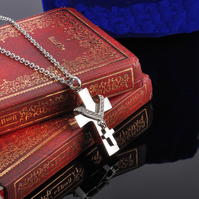 Cross w/ Crystals Cremation Keepsake Memorial Urn Necklace Ash Holder Crucifix