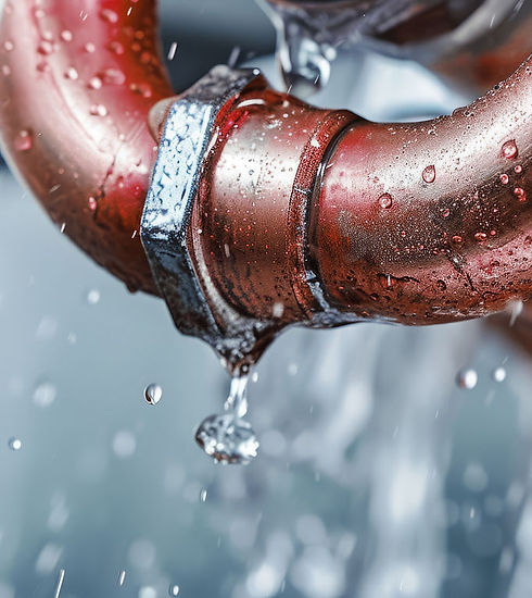Water spraying and dripping from leaking copper pipe joint