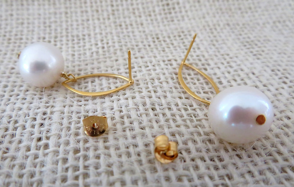 Thumbnail: White Potato Pearls & gold plated Sterling silver link Earrings