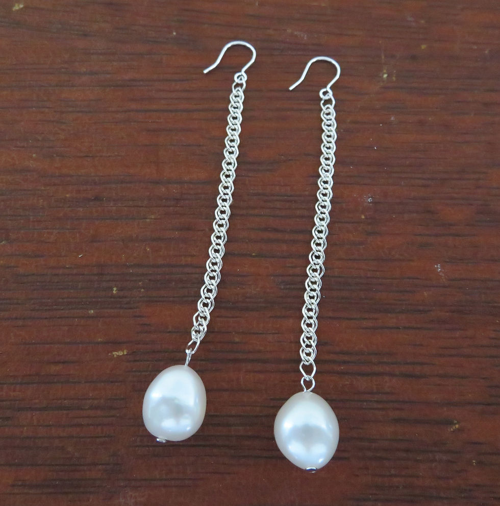 Thumbnail: White Baroque Pearls and Sterling silver chain Earrings