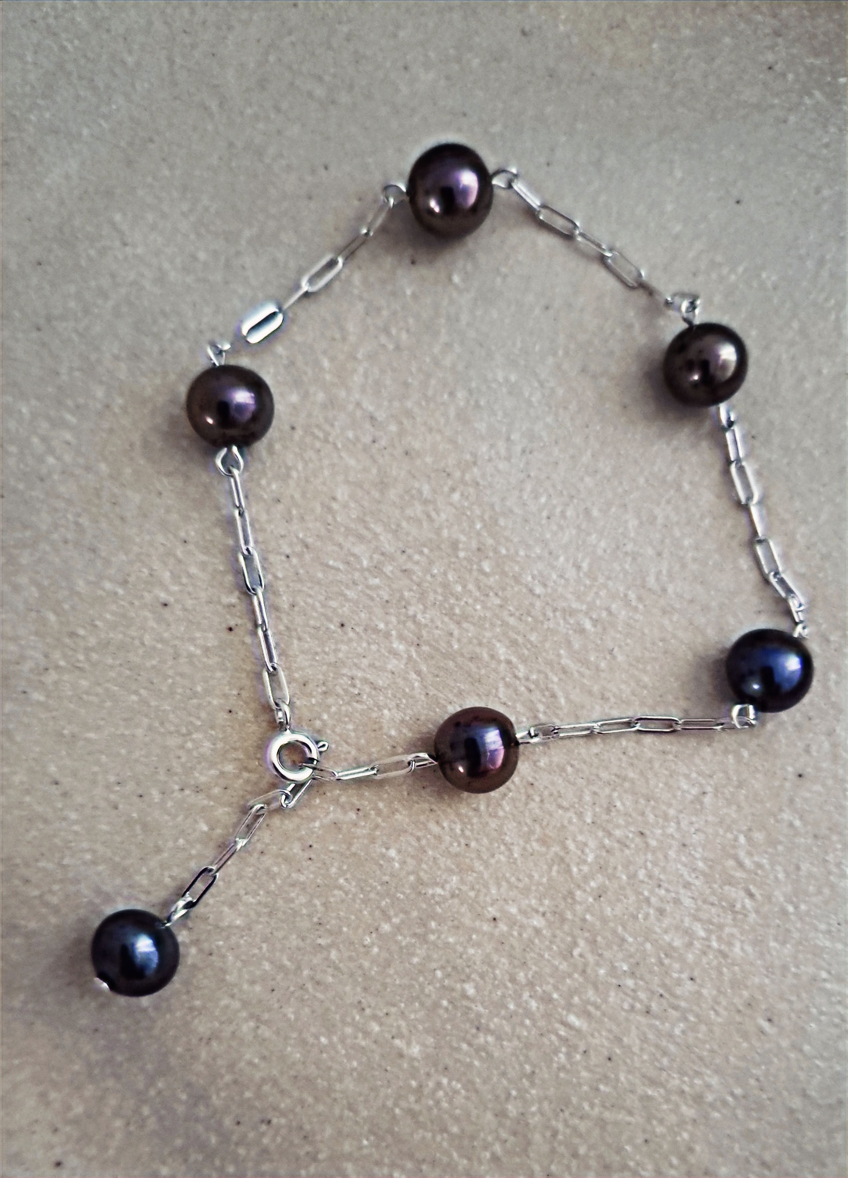 Sterling silver paperclip chain & Rice pearl bracelet