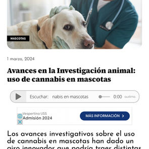 Prensa: Avances en la Investigación animal uso de cannabis en mascotas