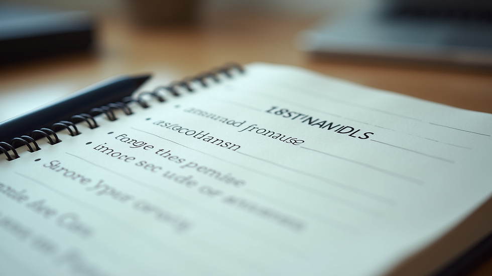 Eye-level view of a notebook with financial goals and a pen