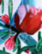 Vibrant red and pink floral abstract painting