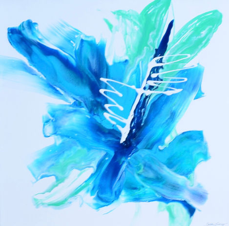 Abstract blue and green floral painting