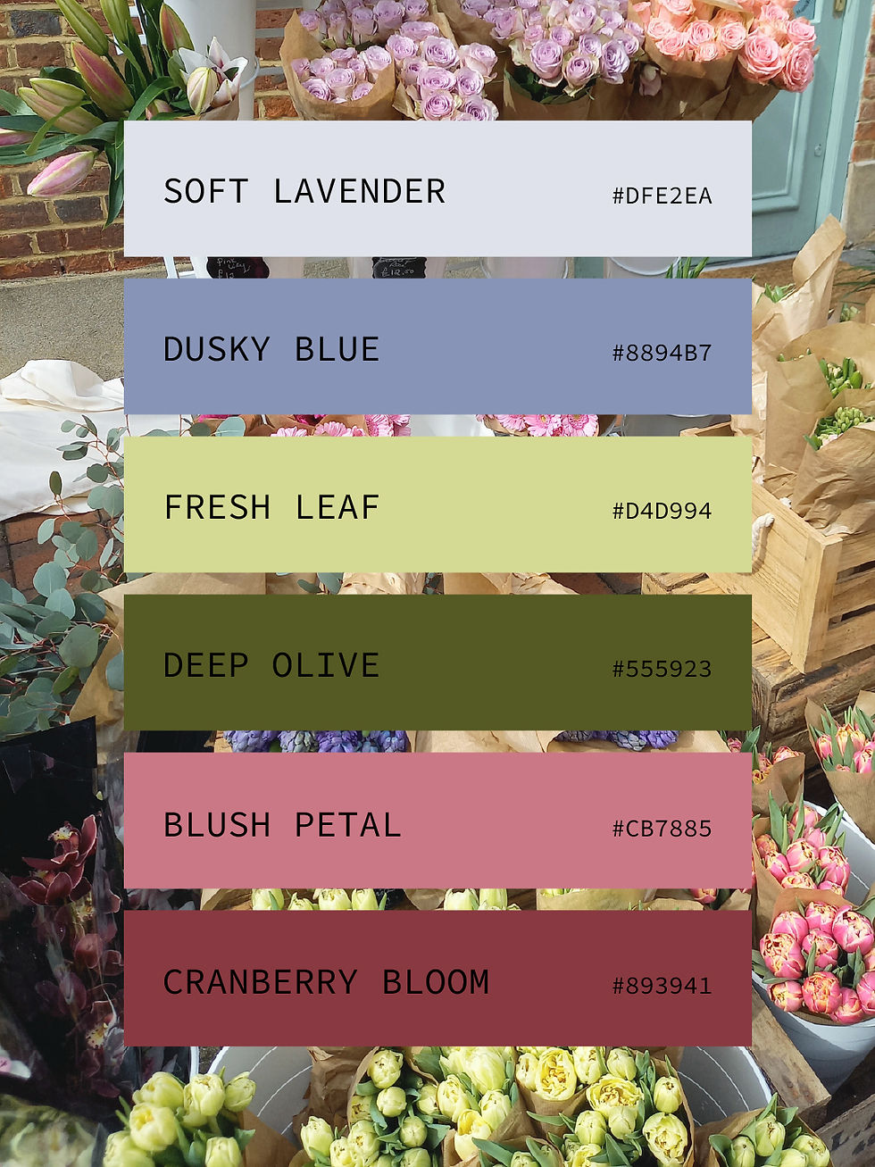 wild petals Farbpalette, blau, grün, rosa, Romy Design Portfolio