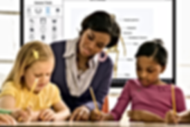 Teacher using Interactive Touchscreen with students in the classroom