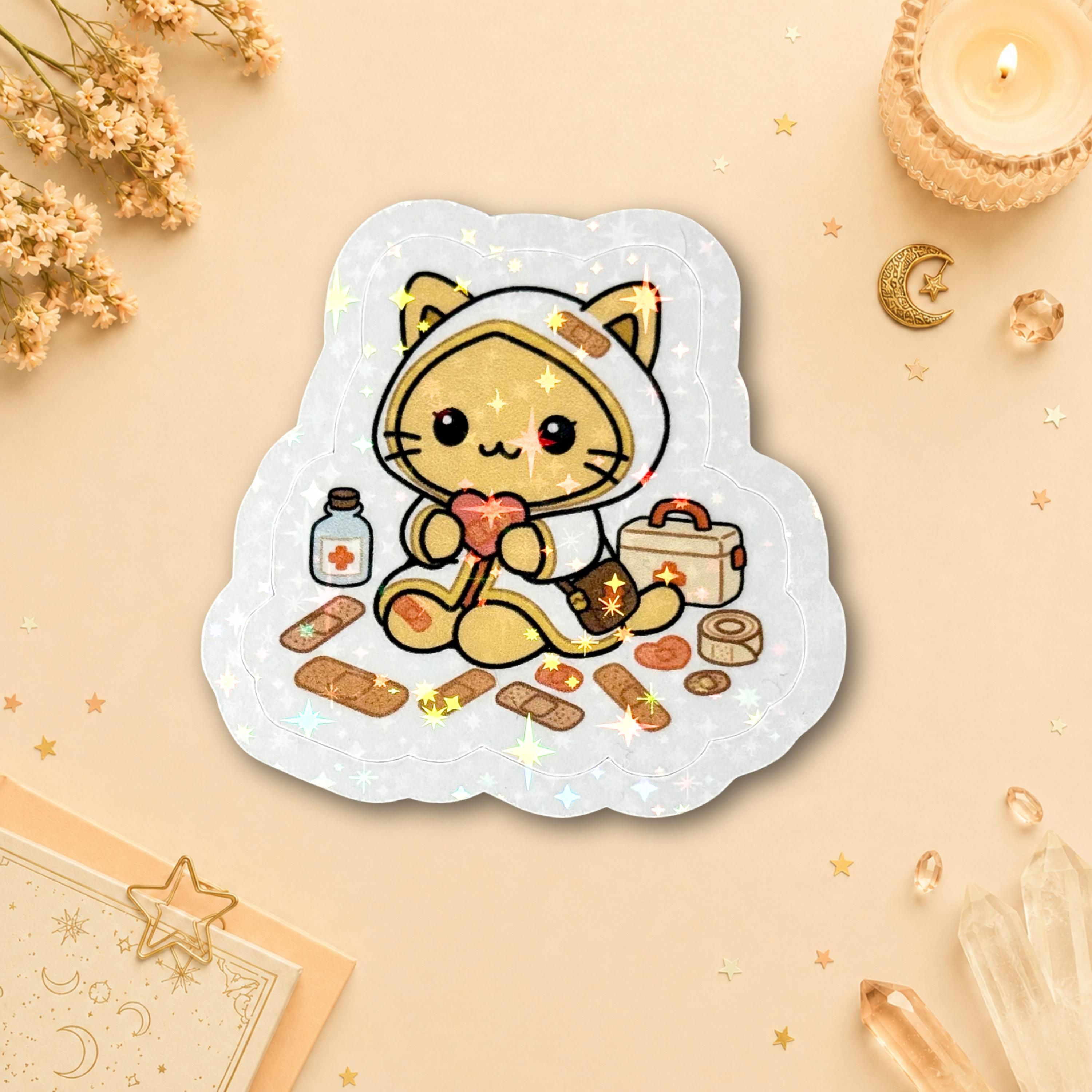 Glitzer-Sticker „Honey die kleine Heilerin“ – süße RPG-Katze