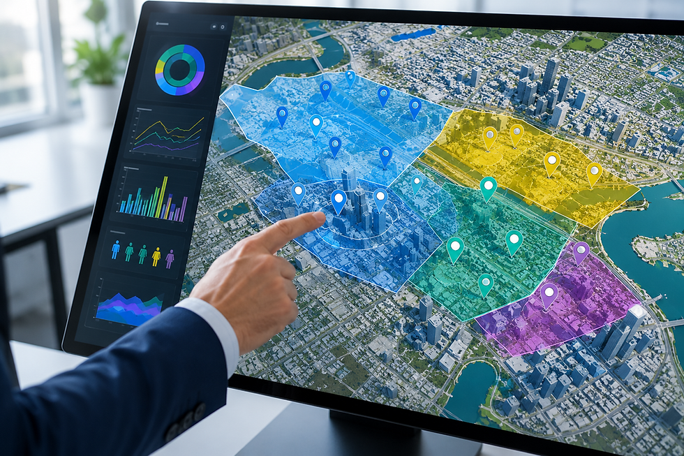 Portal SIG demostrativo con mapa geoespacial interactivo, capas temáticas y herramientas de análisis para la toma de decisiones empresariales.