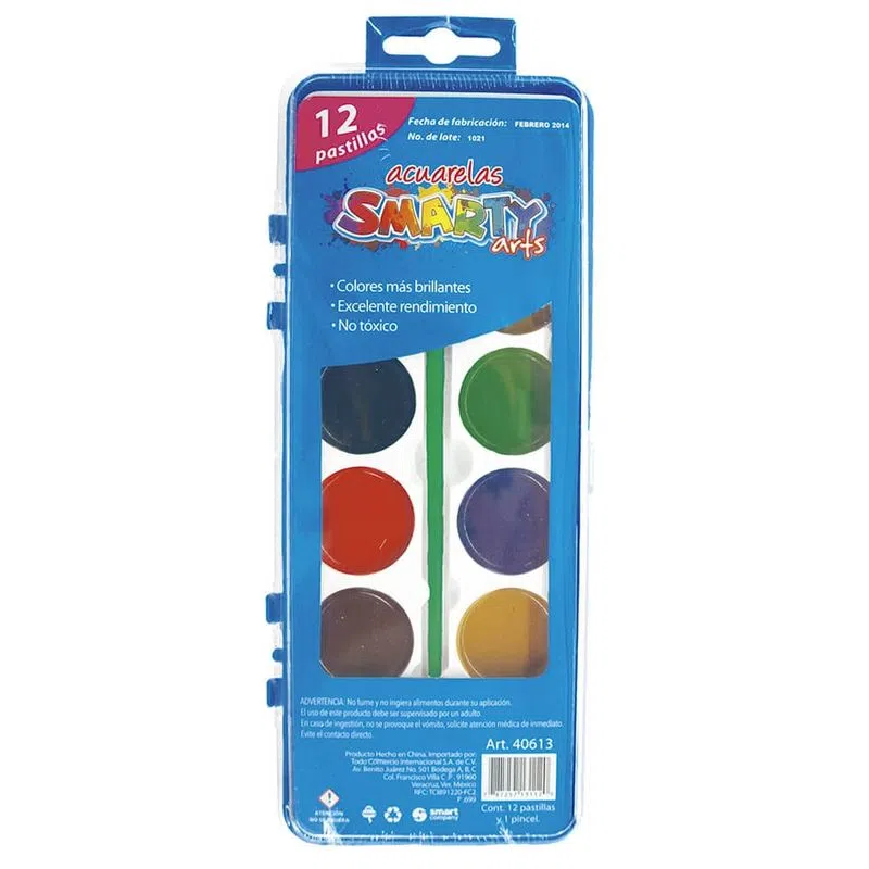 ACUARELAS SMARTY ESTUCHE DE PLÁSTICO 12 COLORES 40613