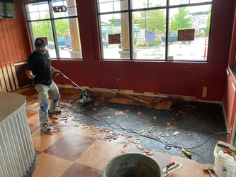 Subfloor preparation and flooring installation in commercial building