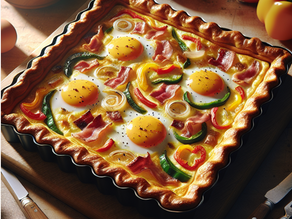 Egg Bake with Bacon, Peppers, and Onions