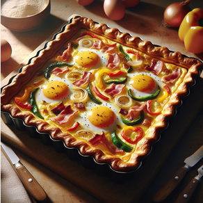 Egg Bake with Bacon, Peppers, and Onions
