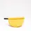 Thumbnail: A yellow, semicircle Ban Inoue, lightly padded muslin open pot-holder oven mitt, featuring a traditional Japanese braided cord loop (for hanging) on its left corner.