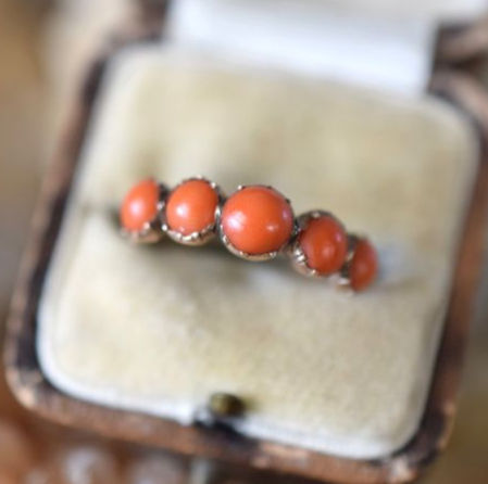 5 stone Georgian coral hoop ring