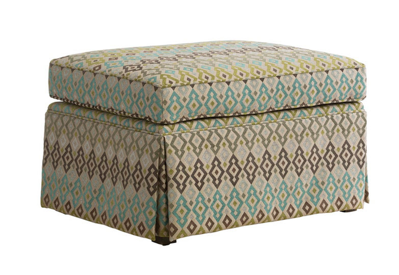 Traditional skirted fabric ottoman made in Toronto Canada