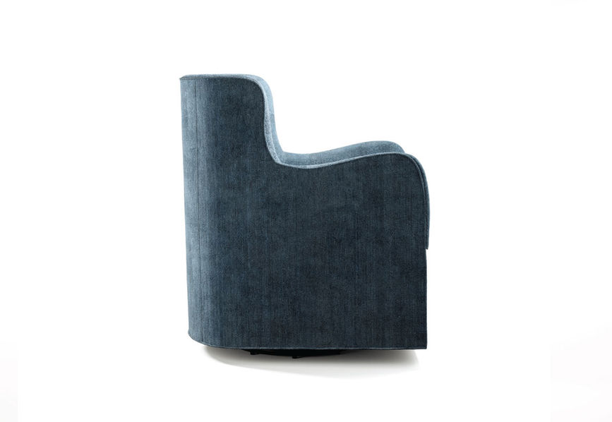 Contemporary curved arm swivel glider chair made in Toronto, Canada by Vogel