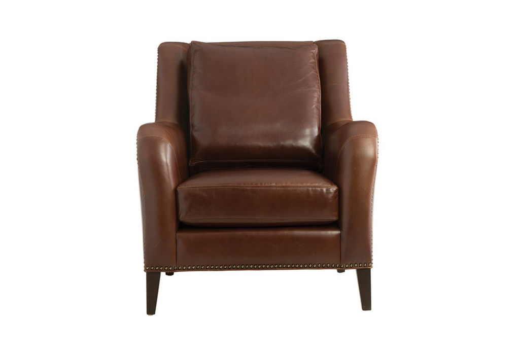 Ellis traditional club chair with nail head trim in brown leather from Vogel