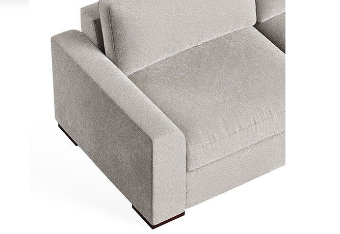 Arm detail of the Broadway modern sofa with rounded track arm style