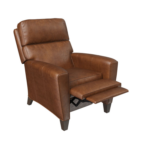 The Shelby modern manual recliner chair made in Toronto, Canada from Vogel in its reclined position